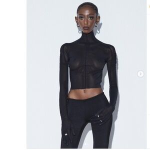 Black Sheer Long-Sleeve Crop Top - Women